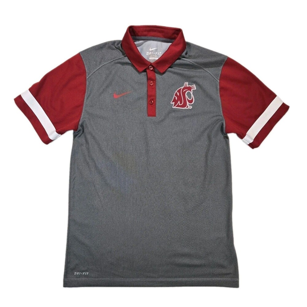 Mens Nike DriFit Washington State Cougars Short Sleeve Polo Shirt Gray Small